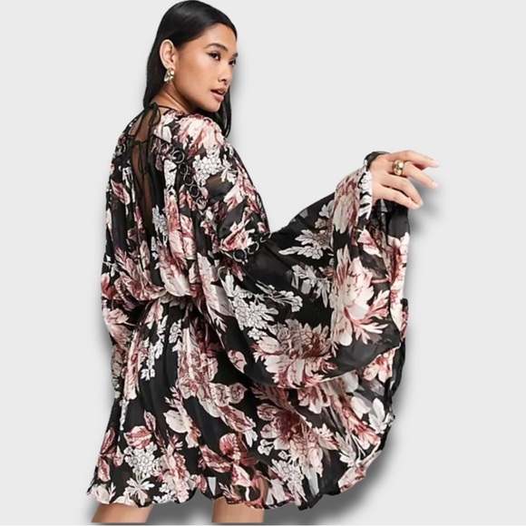 ASOS- NWOT Floral Black and Pink Women's Dress - Picture 3 of 3